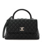 Caviar Lizard Embossed Quilted Small Coco Handle Flap Black