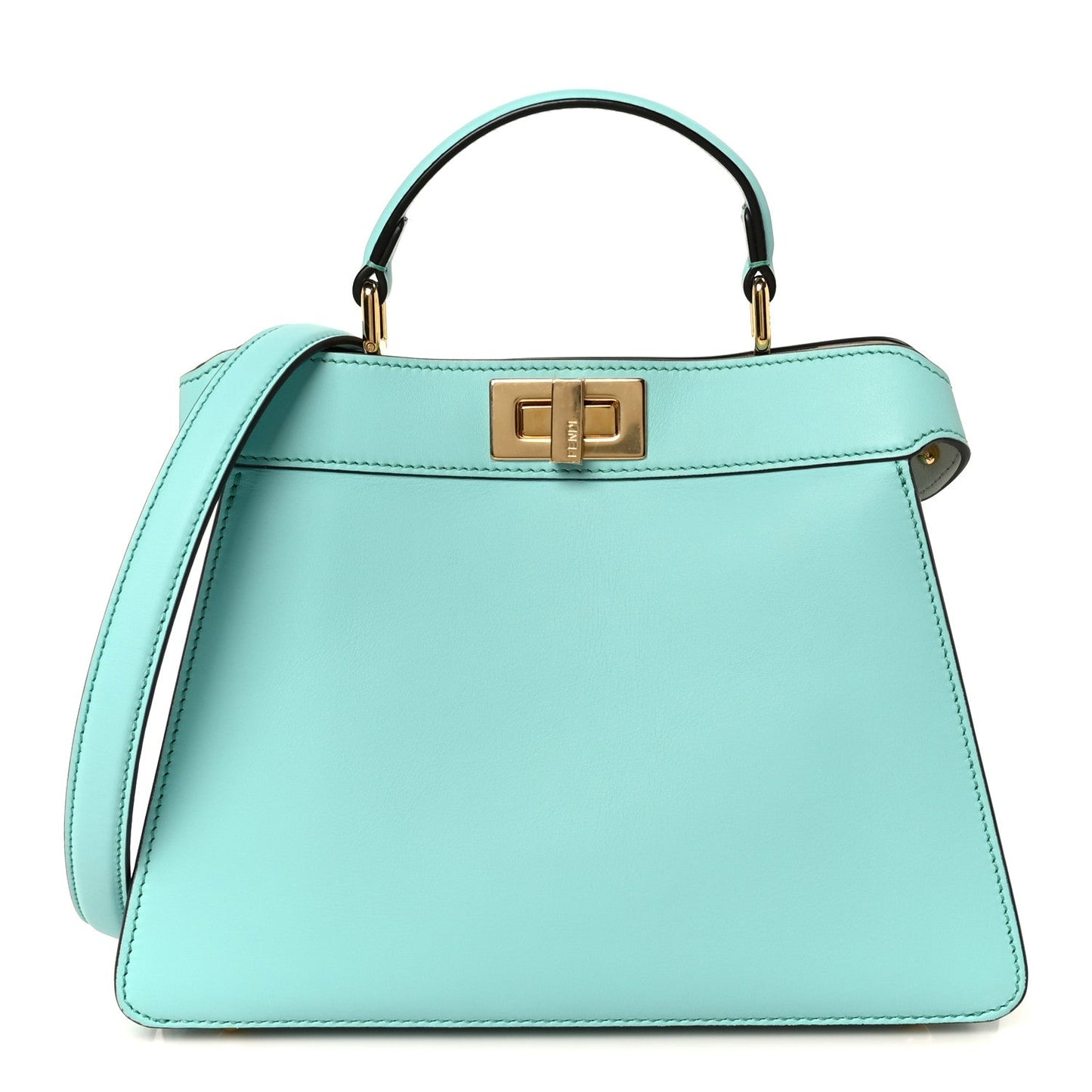 Vitello Seta Shiny Nappa Small Peekaboo I SEE U Satchel Spring Turquoise White