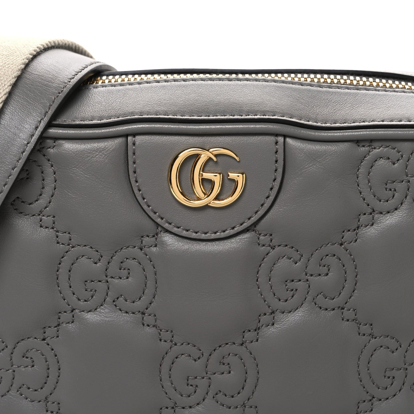Calfskin GG Matelasse Shoulder Bag Dusty Grey Natural