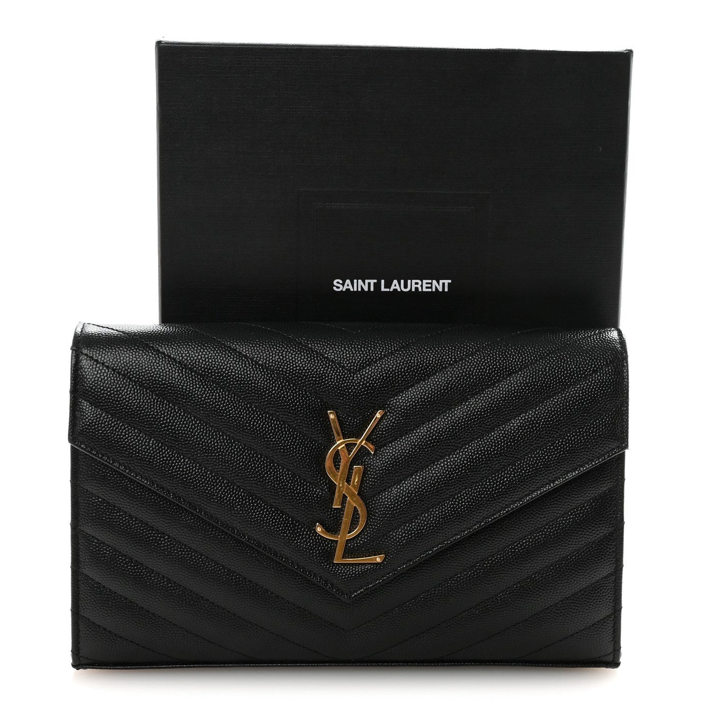 Grain De Poudre Matelasse Chevron Monogram Chain Wallet Black