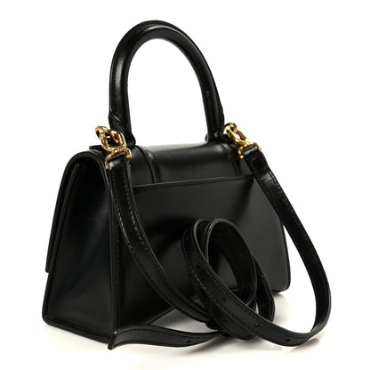 Shiny Box Calfskin Hourglass Top Handle Bag XS Black
