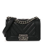 Lambskin Chevron Quilted Small Boy Flap Black