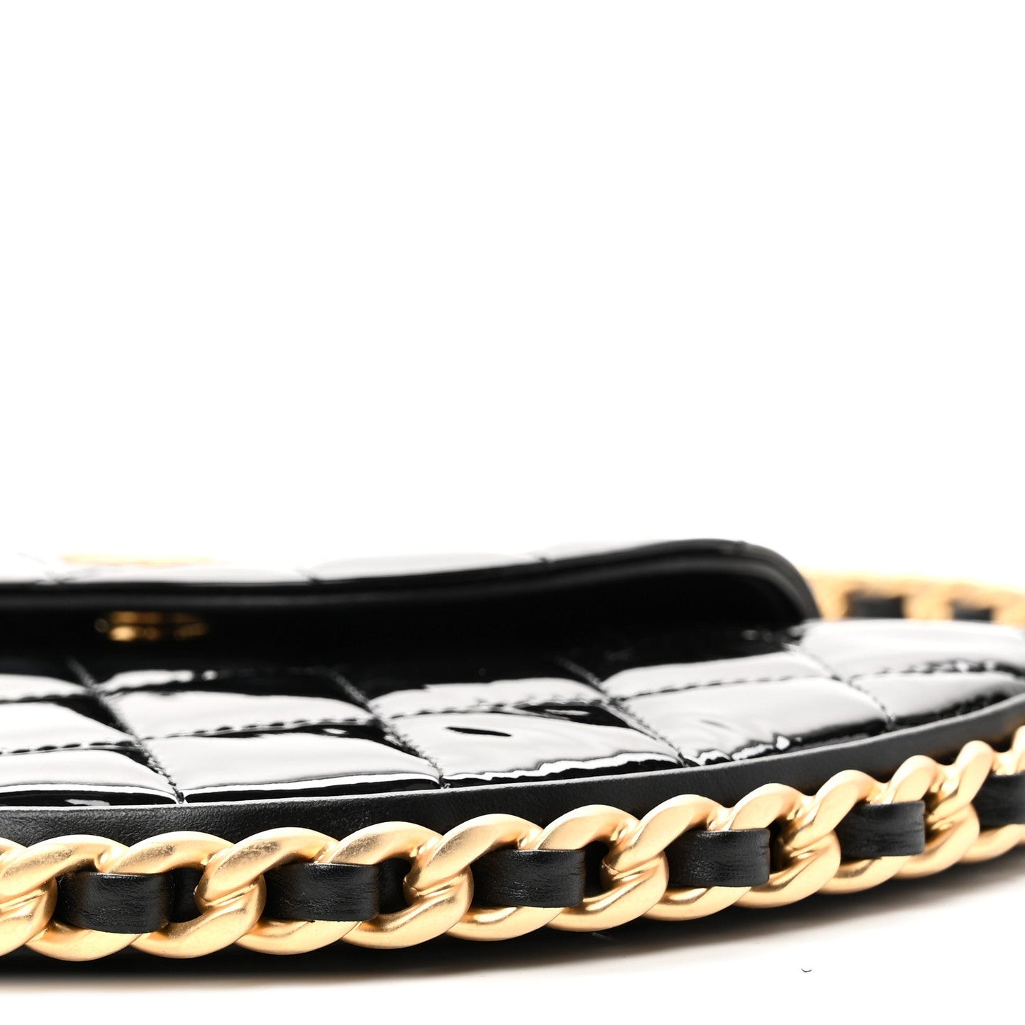 Patent Calfskin Quilted Chain Hoop Bag Black