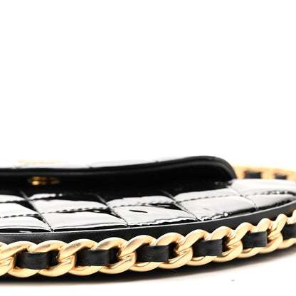 Patent Calfskin Quilted Chain Hoop Bag Black