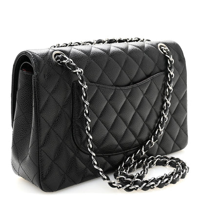 Caviar Quilted Medium Double Flap Black