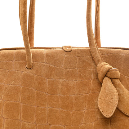 Suede Crocodile Embossed Le Turismo Bowling Bag Camel