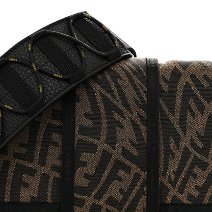 X SARAH COLEMAN Fabric Jacquard Vitello Grace FF Vertigo Woven Lanyard Large Baguette Tobacco Moro Black