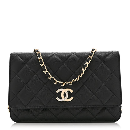 Caviar Quilted Crystal CC Wallet On Chain WOC Black