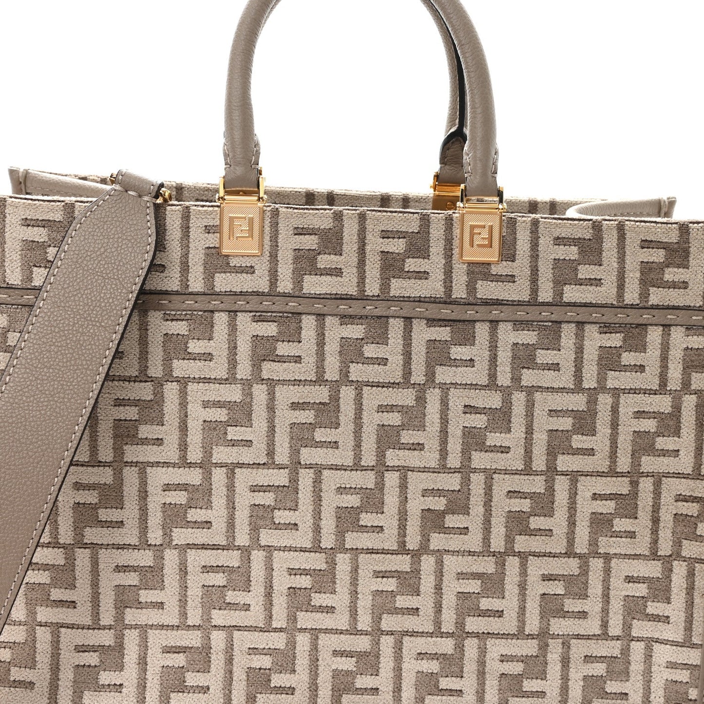 Chenille Vitello Cher FF Medium Fendi Sunshine Shopper Tote Tortora