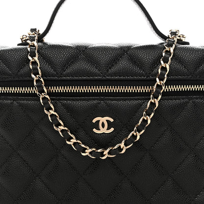 Caviar Quilted Top Handle Slim Vanity With Chain Black