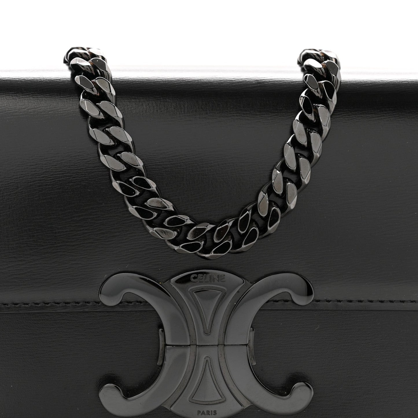 Shiny Calfskin Triomphe Chain Bag Black