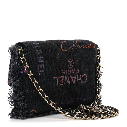 Denim Quilted Denim Mood Clutch With Chain Black Multicolor