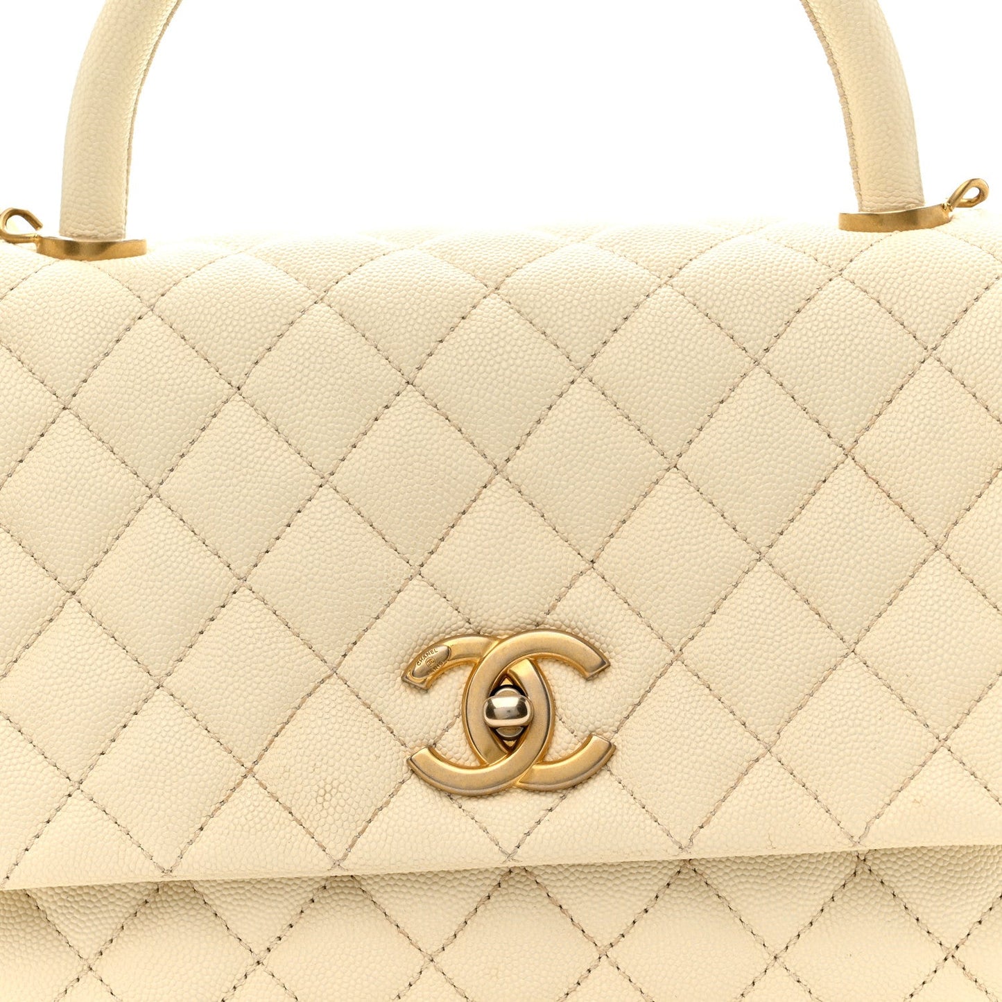 Caviar Quilted Small Coco Handle Flap White
