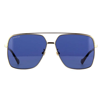 Gucci Aviator Full Rim, with a Gold frame and Blue Gold lens.