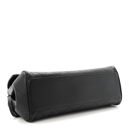 Grained Calfskin Stitched Urban Essentials Small Shopping Bag Black