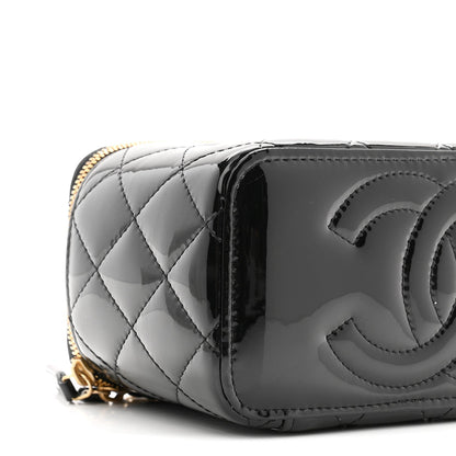 Patent Enamel Quilted Small Coco Hearts Vanity Case With Chain Black