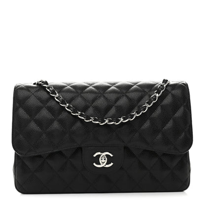 Caviar Quilted Jumbo Double Flap Black