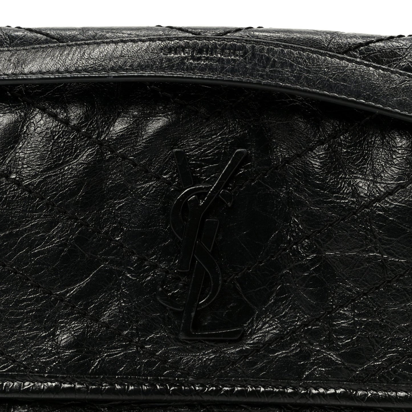 Crinkled Calfskin Matelasse Monogram Baby Niki Chain Satchel Black