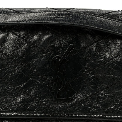 Crinkled Calfskin Matelasse Monogram Baby Niki Chain Satchel Black