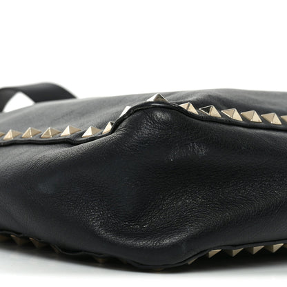 Vitello Calfskin Small Rockstud Flip-Lock Messenger Bag Black