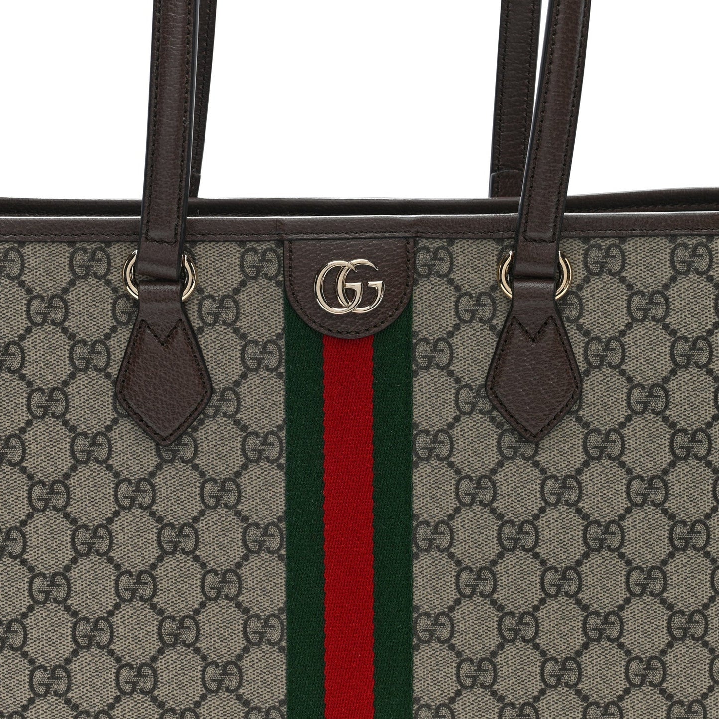 GG Supreme Monogram Textured Calfskin Web Small Ophidia Shoulder Tote Bag Beige Ebony New Acero