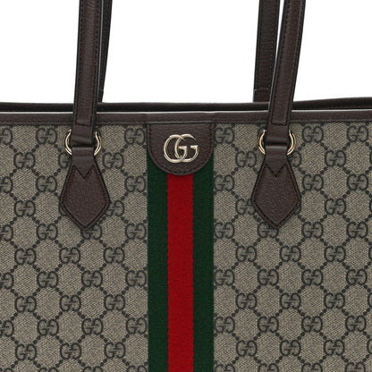 GG Supreme Monogram Textured Calfskin Web Small Ophidia Shoulder Tote Bag Beige Ebony New Acero