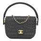 Calfskin Crocodile Embossed Turn Around Mini Flap Dark Grey
