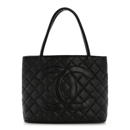 Caviar Quilted Medallion Tote Black