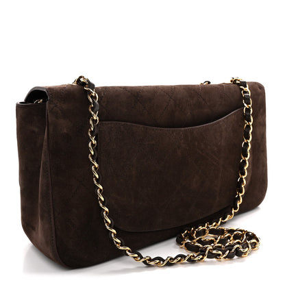 Suede Calfskin Small Souplissimo Maxi Flap Dark Brown