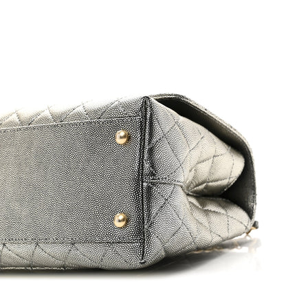 Metallic Caviar Quilted Small Coco Handle Flap Silver