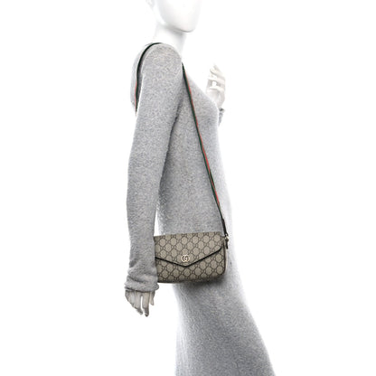 GG Supreme Monogram Textured Dollar Calfskin Web Mini Ophidia Envelope Shoulder Bag Beige Ebony