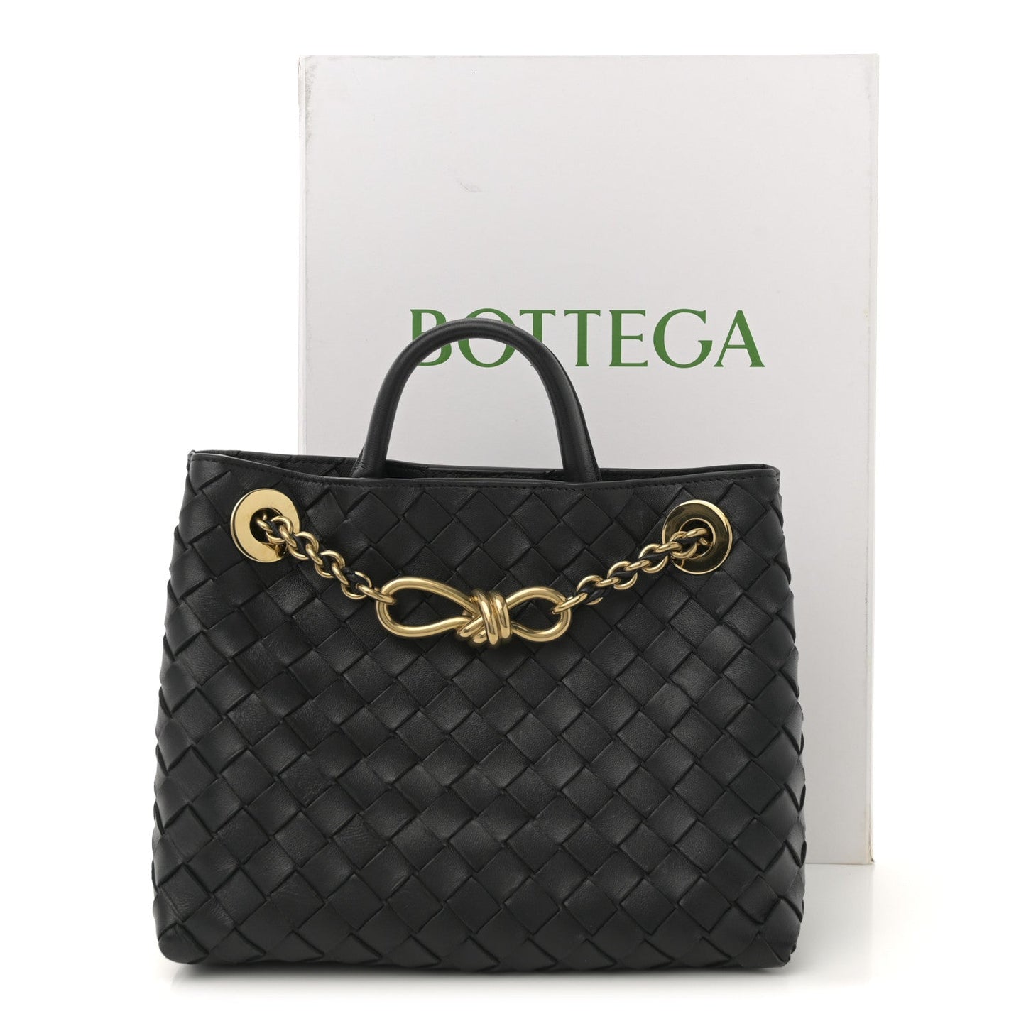 Nappa Intrecciato Small Andiamo With Chain Shoulder Bag Black