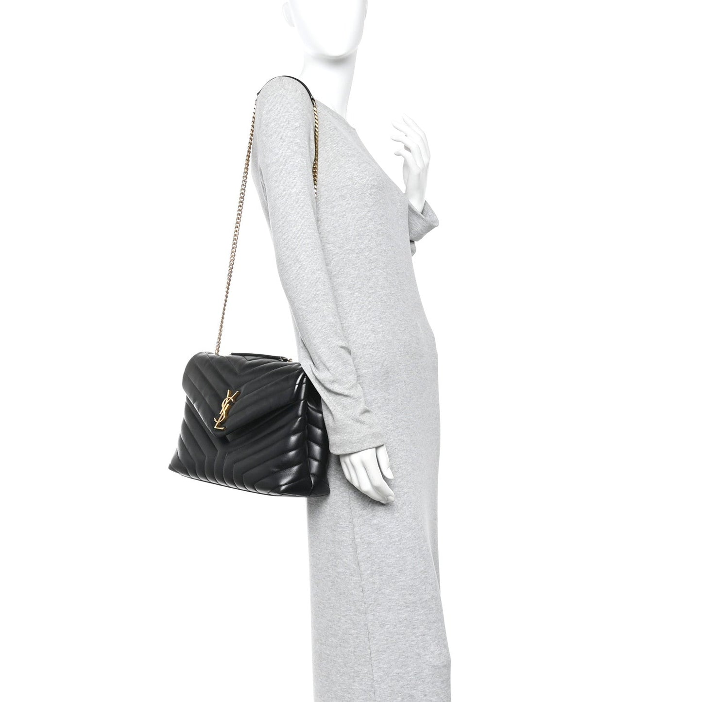 Calfskin Y Quilted Monogram Medium Loulou Chain Satchel Black