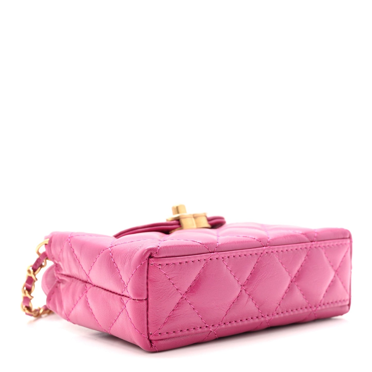 Shiny Aged Calfskin Quilted Mini Nano Kelly Shopper Dark Pink
