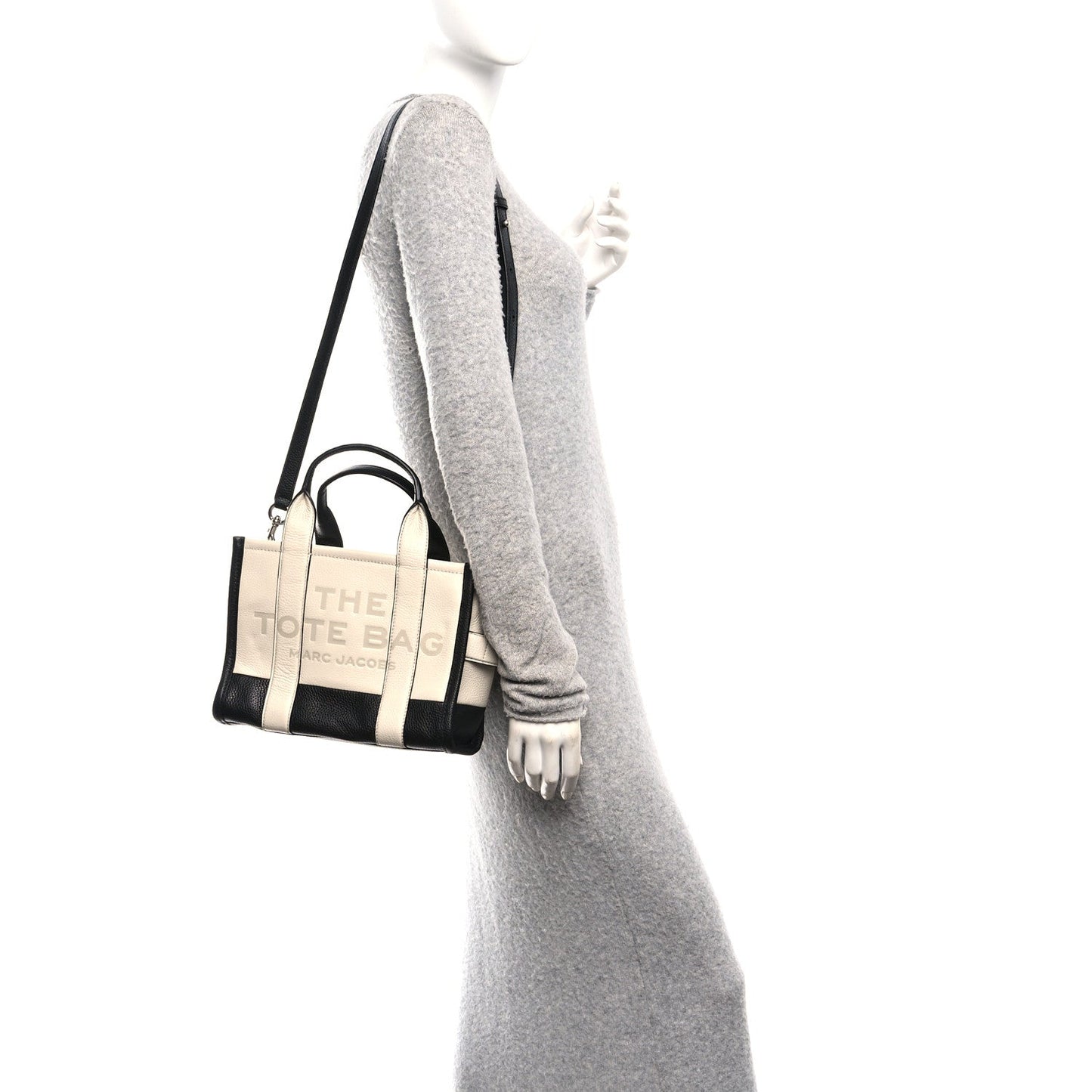Grained Calfskin Small The Tote Bag Ivory Black