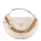 Shiny Caviar Quilted Bow Pouch Hobo White