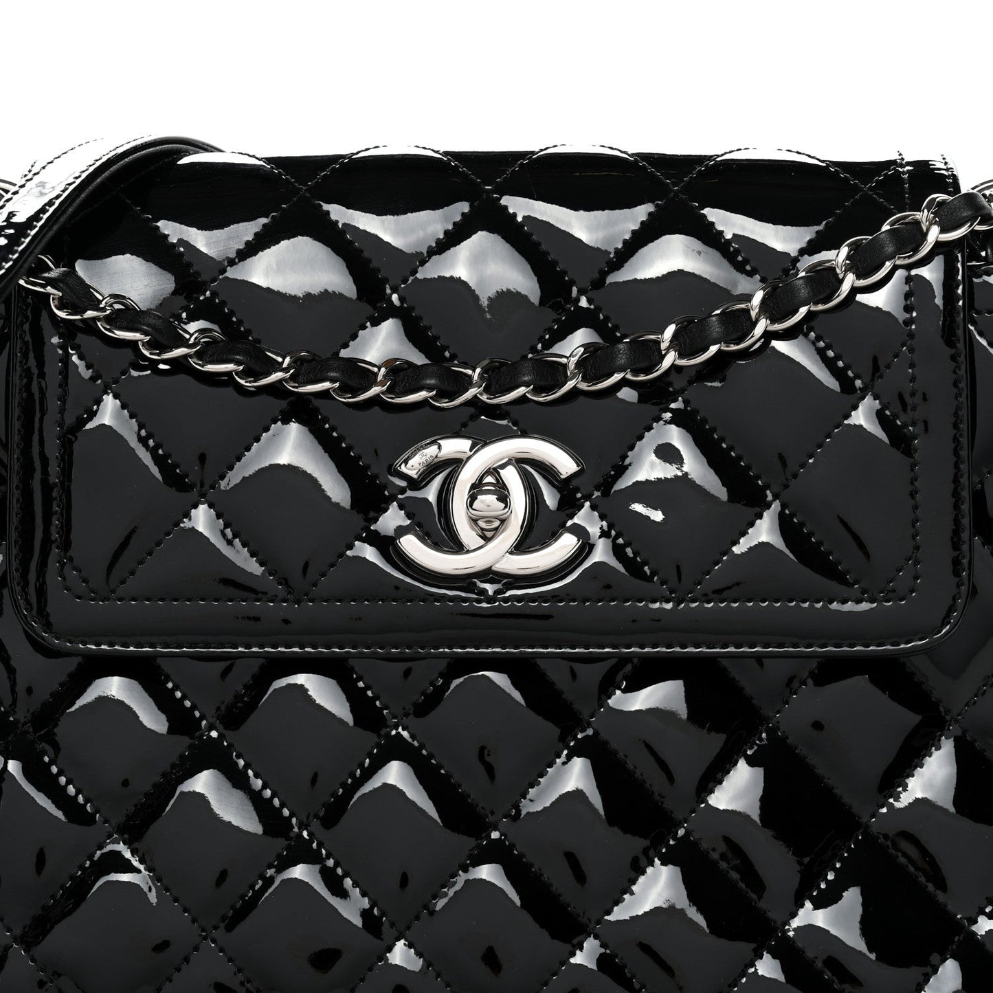 Patent Quilted Large Coco Shine Accordion Flap Black