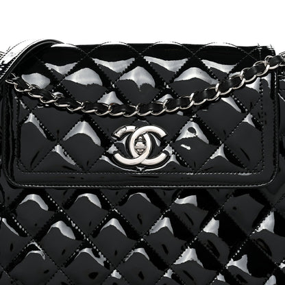 Patent Quilted Large Coco Shine Accordion Flap Black