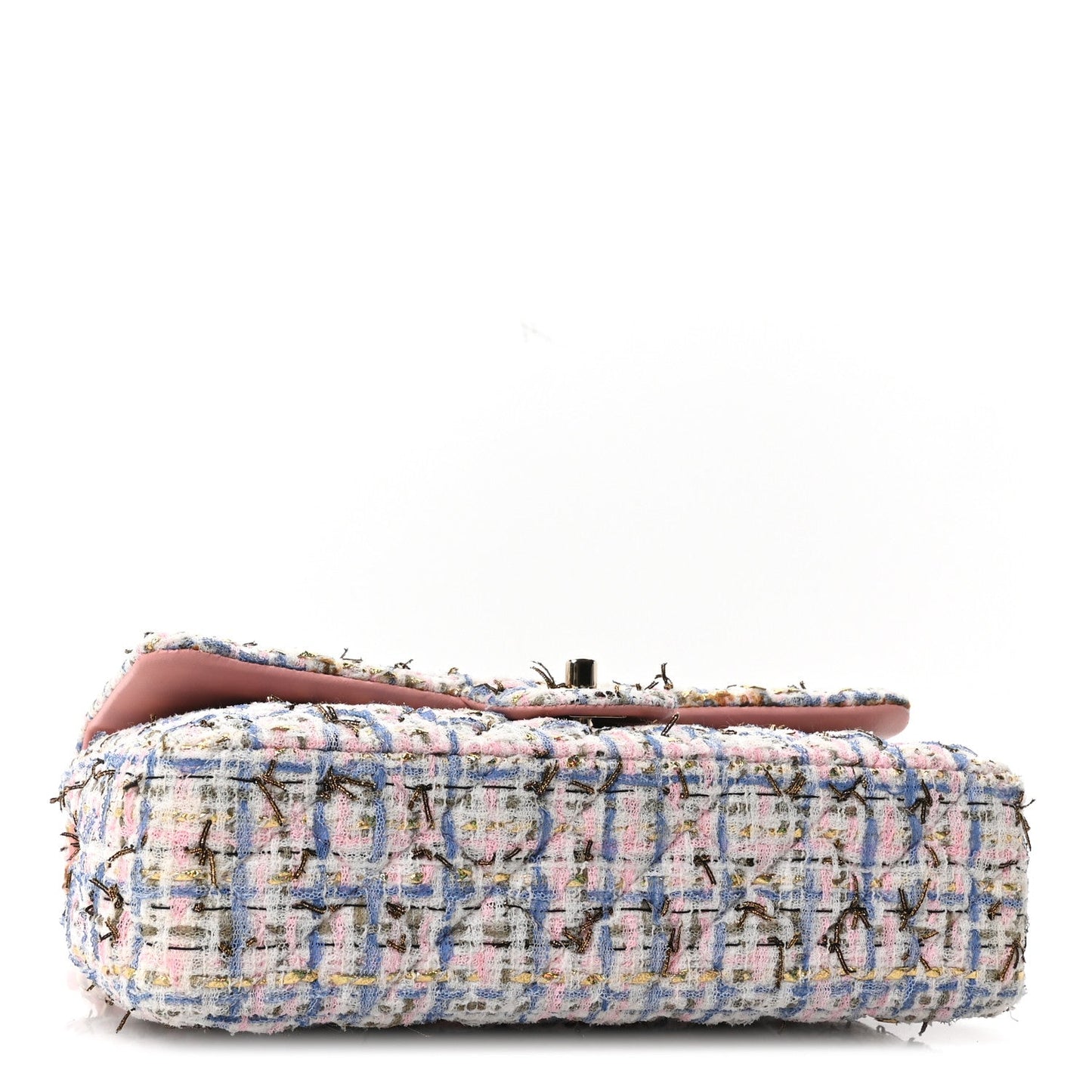 Tweed Quilted Medium Double Flap Blue Pink Gold White