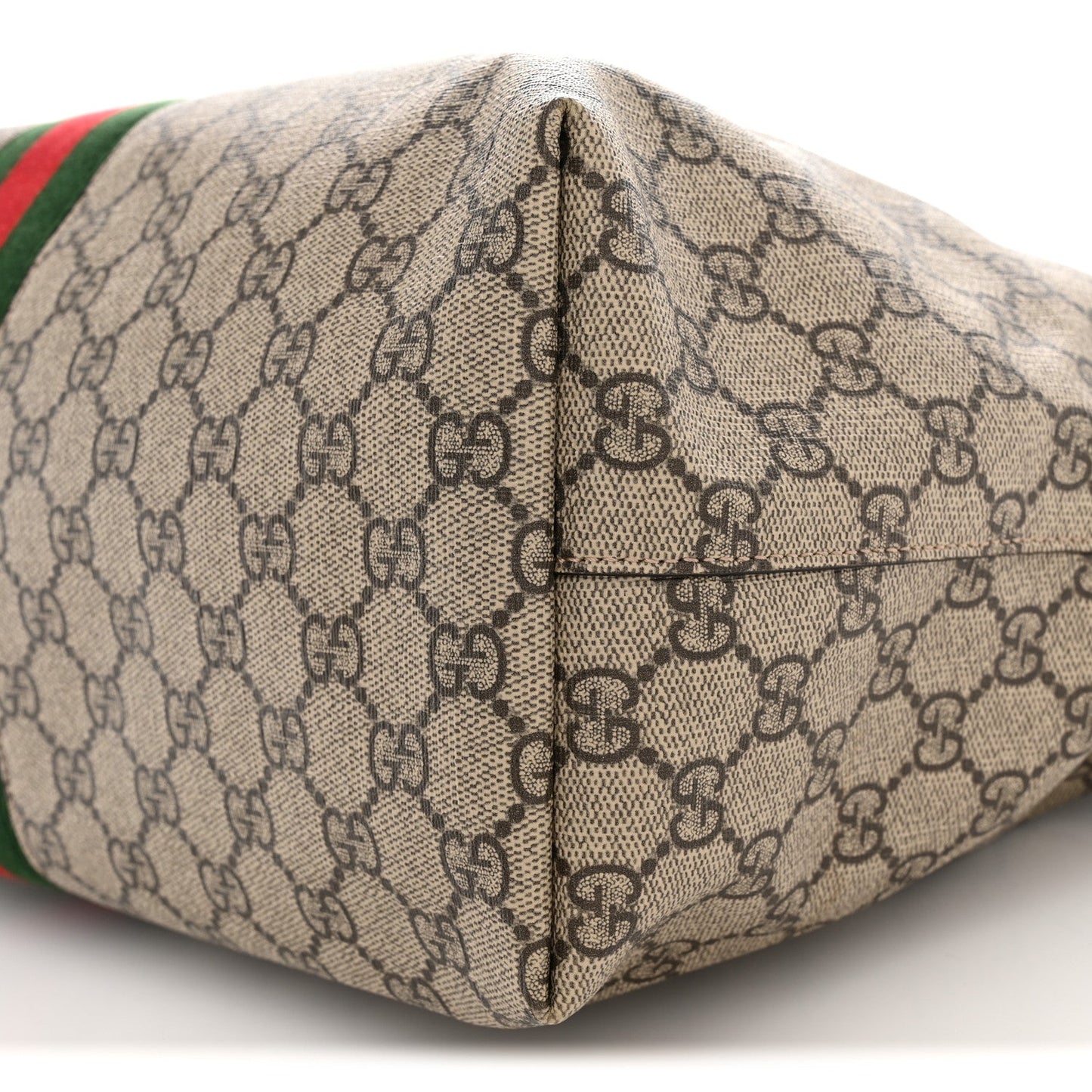 GG Supreme Monogram Textured Calfskin Web Medium Ophidia Shopping Tote Beige Ebony New Acero