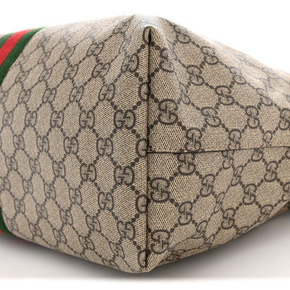 GG Supreme Monogram Textured Calfskin Web Medium Ophidia Shopping Tote Beige Ebony New Acero