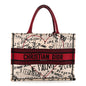 Canvas Embroidered Medium Dioramour Graffiti Book Tote Latte Multicolor