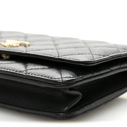 Caviar Quilted Perforated Metal CC Wallet On Chain WOC Black
