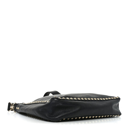 Vitello Calfskin Small Rockstud Flip-Lock Messenger Bag Black