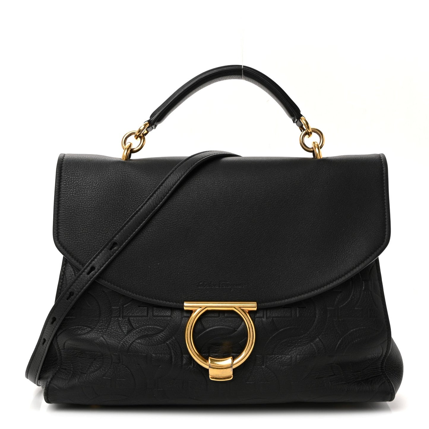 Calfskin Embossed Medium Margot Top Handle Satchel Black