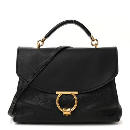 Calfskin Embossed Medium Margot Top Handle Satchel Black