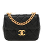 Shiny Goatskin Quilted Mini Chain Strap Flap Black