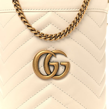 Calfskin Matelasse Mini GG Marmont 2.0 Bucket Bag White