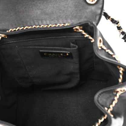 Lambskin Quilted Large Duma Drawstring Backpack Black