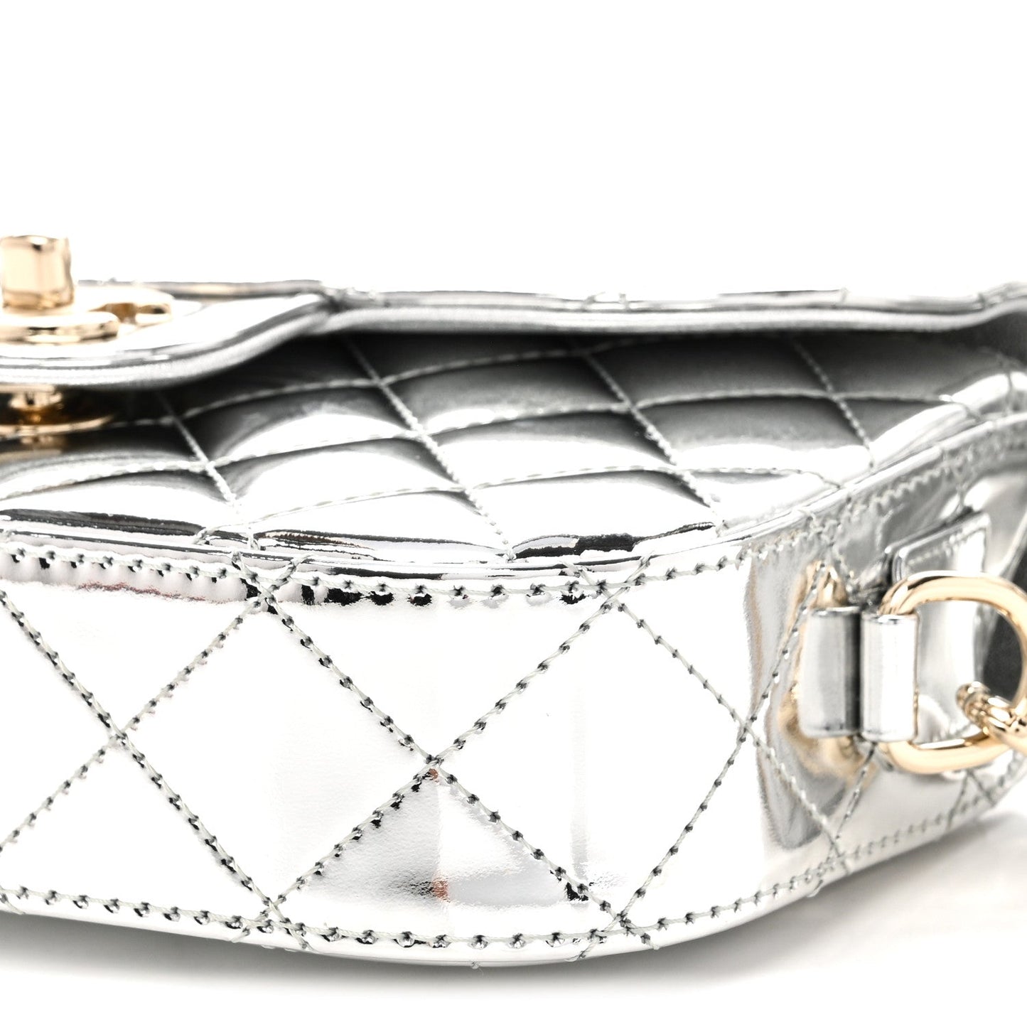 Mirror Calfskin Metallic Calfskin Quilted Hollywood Boulevard Mini Flap With Star Coin Purse Silver